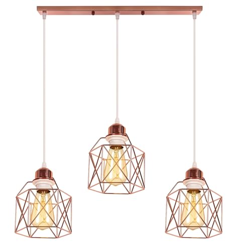 PETITES ECREVISSES 3 flammig Pendelleuchte Industrielle Vintage Hängeleuchte E27 Deckenleuchter mit Sechseck Design Lampe aus Eisen 160MM Pendellampe für Wohnzimmer Esstisch Küche von PETITES ECREVISSES