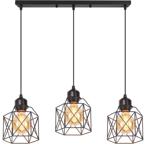 PETITES ECREVISSES 3 flammig Pendelleuchte Industrielle Vintage Hängeleuchte E27 Deckenleuchter mit Sechseck Design Lampe aus Eisen 160MM Pendellampe für Wohnzimmer Esstisch Küche von PETITES ECREVISSES