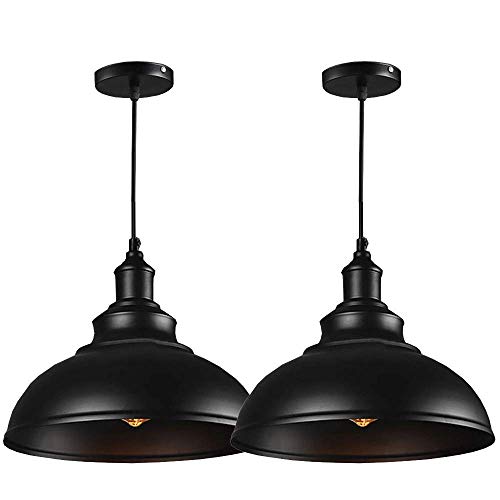 PETITES ECREVISSES Design 2 x Pendelleuchte Industrielampe Vintage Lampenschirm E27 Ø29cm Hängeleuchte aus Metall, Schwarz für Wohnzimmer Esszimmer Restaurant Keller Untergeschoss Usw von PETITES ECREVISSES