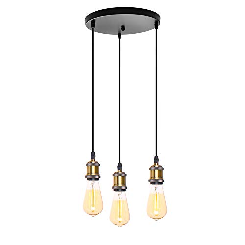 PETITES ECREVISSES Hängeleuchte Industrial E27 Edison Pendelleuchte Vintage 3-Flammig Metall Retro Deckenleuchte DIY Lampenschirm (ohne Leuchtmittel) (Bronze - mit runder Basis) von PETITES ECREVISSES