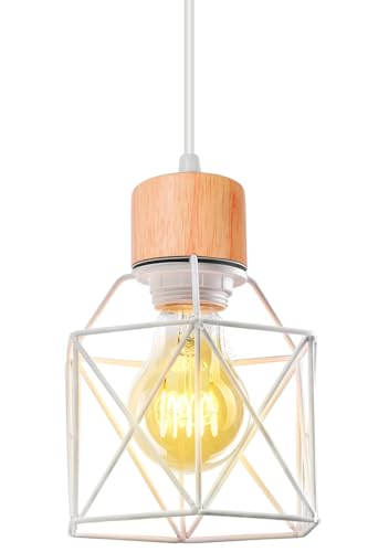 PETITES ECREVISSES Hängeleuchte Vintage Pendelleuchte Industrielle Retro Deckenleuchter E27 Lampe Metall und Holz Hängelampe Weiß Design für Wohnzimmer Schlafzimmer Küche PETITES ECREVISSES Hängeleuchte Vintage Pendelleuchte Industrielle Retro Deckenleuchter E27 Lampe Metall und Holz Hängelampe Weiß Design für Wohnzimmer Schlafzimmer Küche von PETITES ECREVISSES