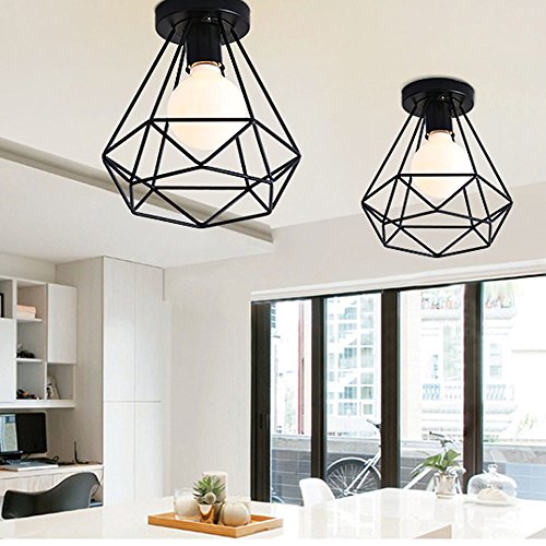 PETITES ECREVISSES Industrial Deckenleuchte Vintage Hängeleuchte Diamantmetall Dekoration Pendelleuchte E27 Deckenlampe für Küche Wohnzimmer Schlafzimmer (Schwarz - 2 pack) von PETITES ECREVISSES
