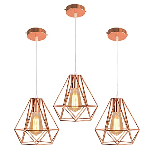 PETITES ECREVISSES Industrial Hängeleuchte E27 Design Pendelleuchte Vintage Lampe Deckenleuchte Metall Lampenschirm Ø20cm LED Ideal für Esszimmer Wohnzimmer Restaurant,Roségold (3 Stück) von PETITES ECREVISSES