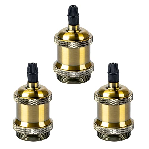 PETITES ECREVISSES Lampenfassung E27 Vintage Edison Metall Vintage Socket Lampenfuss Retro Adapter Beleuchtung für Pendelleuchte Hängelampe Halter DIY (3 stück, Messing) von PETITES ECREVISSES