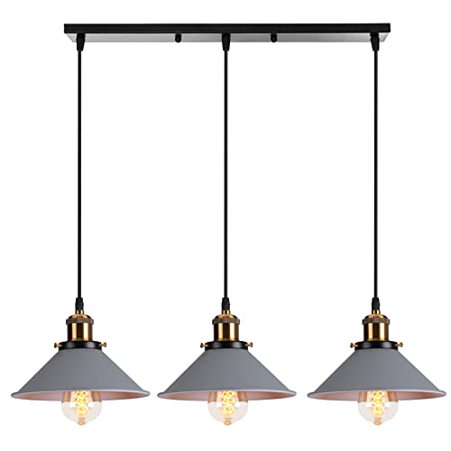 PETITES ECREVISSES Pendelleuchte 3 flammig Vintage Hängeleuchte E27 Retro Hängelampe Industrielle Metall Lampenschirm 22cm Deckenleuchte Design für Küche Wohnzimmer Esszimmer (Grau) von PETITES ECREVISSES