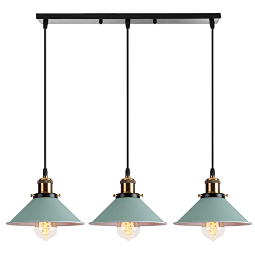 PETITES ECREVISSES Pendelleuchte 3 flammig Vintage Hängeleuchte E27 Retro Hängelampe Industrielle Metall Lampenschirm 22cm Deckenleuchte Design für Küche Wohnzimmer Esszimmer (Grün) von PETITES ECREVISSES