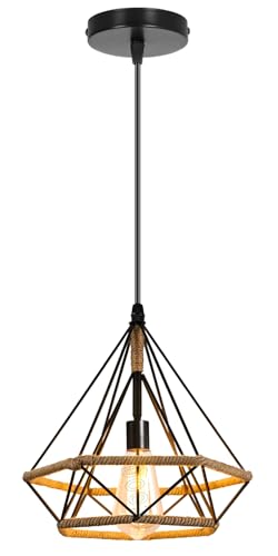 PETITES ECREVISSES Hängeleuchte Vintage Pendelleuchte Industrie Hängelampe Schwarz Metall Pendellampe 25cm Design mit Hanfseil Deckenleuchte E27 Für Wohnzimmer Café Restaurant von PETITES ECREVISSES