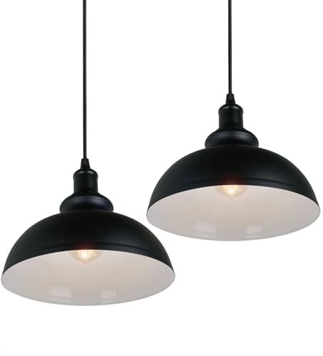 PETITES ECREVISSES Pendelleuchte Industrial Vintage Hängeleuchte Schwarz LED Design 1 Flammig Pendellampe Metall für Wohnzimmer Esszimmer Restaurant Keller Untergeschoss Usw (2 Flammig) von PETITES ECREVISSES