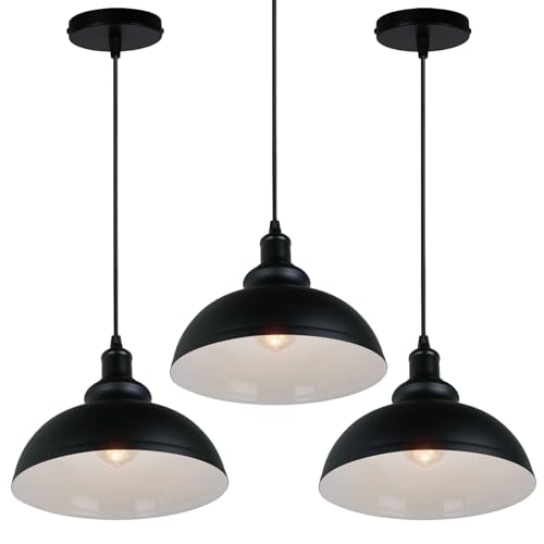 PETITES ECREVISSES Pendelleuchte Industrial Vintage Hängeleuchte Schwarz LED Design 1 Flammig Pendellampe Metall für Wohnzimmer Esszimmer Restaurant Keller Untergeschoss Usw (3 Flammig) von PETITES ECREVISSES