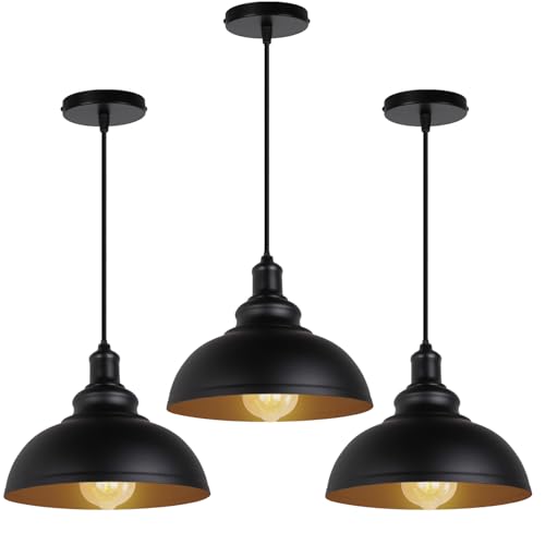 PETITES ECREVISSES Pendelleuchte Industrielampe Vintage Lampenschirm E27 Ø29cm Hängeleuchte LED aus Metall Hängelampe Schwarz für Wohnzimmer Esszimmer Restaurant Keller Untergeschoss Usw (3 packs) von PETITES ECREVISSES