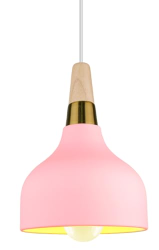 PETITES ECREVISSES Pendelleuchte Moderne Hängeleuchter Vintage E27 Industrielle Deckenleuchte Innen Hängelampe Metall und Holz Beleuchtung für Küche Esszimmer Schlafzimmer (Rosa) von PETITES ECREVISSES