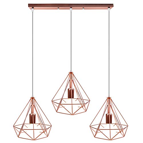 PETITES ECREVISSES Pendelleuchte Vintage Hängeleuchte Industrielle 3-flammig Hängelampe E27 Metall Deckenleuchte Lampenschirm 25cm für Esszimmer Wohnzimmer, Roségold (A) von PETITES ECREVISSES