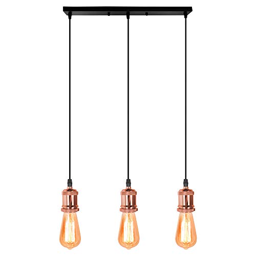 PETITES ECREVISSES Pendelleuchte Vintage Hängeleuchte industrial 3 Flammig mit E27-Fassung Retro Deckenleuchte für Küchen Esszimmer (Roségold - mit Stützstange) von PETITES ECREVISSES