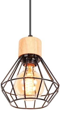 PETITES ECREVISSES Pendelleuchte Vintage Industrie Hängelampe Schwarz Design E27 Lampe aus Holz und Metall mit Geometrischem Käfig Hängeleuchte Retro Deckenleuchte für Wohnzimmer Esstisch Küche PETITES ECREVISSES Pendelleuchte Vintage Industrie Hängelampe Schwarz Design E27 Lampe aus Holz und Metall mit Geometrischem Käfig Hängeleuchte Retro Deckenleuchte für Wohnzimmer Esstisch Küche von PETITES ECREVISSES