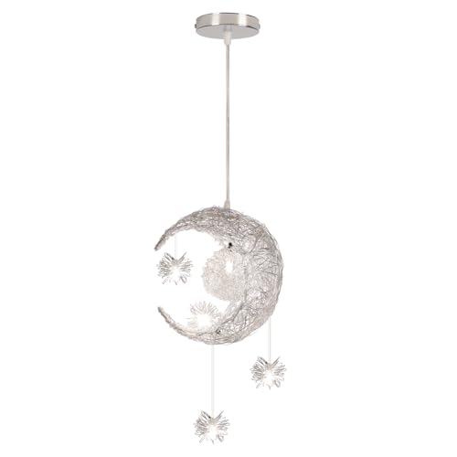 PETITES ECREVISSES Pendelleuchten Mond und Sterne LED Kronleuchter Aluminium Deckenleuchte Ø25cm Hängelampe Kreative mit 5 Glühbirnen für Kinder Schlafzimmer Wohnzimmer von PETITES ECREVISSES