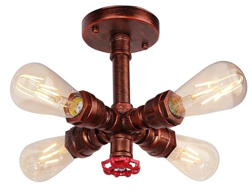 PETITES ECREVISSES Retro Industrie Wasserrohr Deckenleuchte mit 4 Fassung lampe, Vintage Wandleuchte Editon E27 Dekor Beleuchtung für Bar Küche Wohnzimmer Schlafzimmer von PETITES ECREVISSES