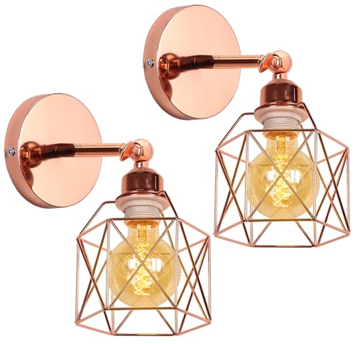 PETITES ECREVISSES Wandleuchte Holz Innen Vintage Wandlampe E27 Industrial Lampe Einstellbarer Lampenschirm 16CM Metall Deckenleuchte für Schlafzimmer Flur Wohnzimmer (Roségold, C-2 Stück) von PETITES ECREVISSES