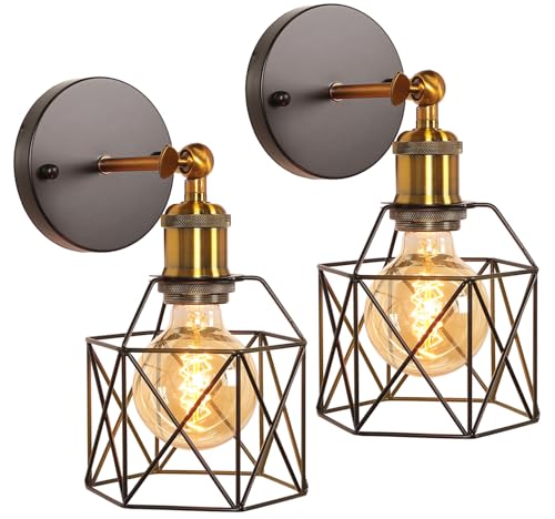 PETITES ECREVISSES Wandleuchte Holz Innen Vintage Wandlampe E27 Industrial Lampe Einstellbarer Lampenschirm 16CM Metall Deckenleuchte für Schlafzimmer Flur Wohnzimmer (Schwarz, D-2 Stück) von PETITES ECREVISSES