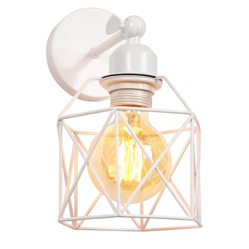 PETITES ECREVISSES Wandleuchte Holz Innen Vintage Wandlampe E27 Industrial Lampe Einstellbarer Lampenschirm 16CM Metall Deckenleuchte für Schlafzimmer Flur Wohnzimmer (Weiß, C-1 Stück) von PETITES ECREVISSES