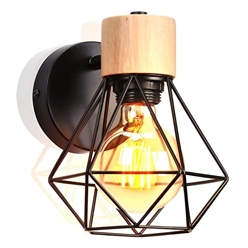PETITES ECREVISSES Wandleuchte Holz Innen Vintage Wandlampe E27 Industrial Lampe Einstellbarer Lampenschirm 16CM Metall Deckenleuchte für Schlafzimmer Flur Wohnzimmer von PETITES ECREVISSES