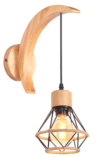 PETITES ECREVISSES Wandleuchte Innen Vintage Wandlampe Schwarz Industrial Innen Deckenleuchte Metall und Holz Lampe Einstellbarer Lampenschirm 16CM Deckenleuchte für Schlafzimmer Flur Wohnzimmer von PETITES ECREVISSES