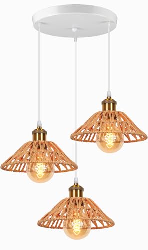 Pendelleuchte 3 Flammige Hängeleuchte Vintage Industrielle Hängelampe E27 Deckenleuchte Retro Design Lampenschirm 220mm Edison Lampe für Küche Esszimmer Schlafzimmer Flur (Braun-Basis von 30cm) von PETITES ECREVISSES