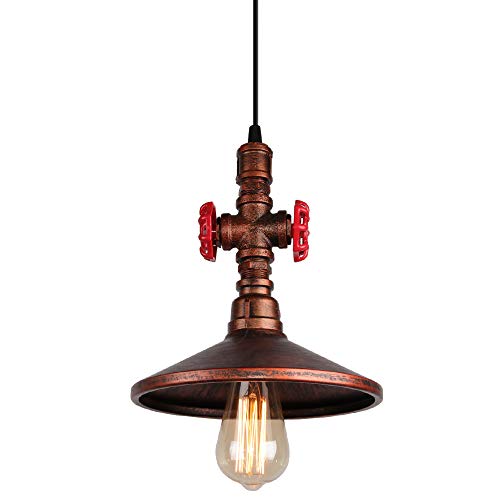 Pendelleuchte Wasserrohr Industrie Metall Hängelampe E27 Vintage Deckenleuchte 2 Lichter 60W für Küchen Esszimmer Loft Cafe (Roter Rost) von PETITES ECREVISSES