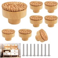 Petites Ecrevisses - 8 Stück Rattan Möbelknöpfe 40mm Schrankknöpfe aus Holz Kommodenknöpfe Türknauf für Möbel Schubladen mit Schrauben von PETITES ECREVISSES