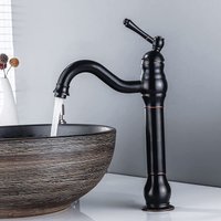 Hoch Wasserhahn Bad Schwarz Retro Waschtischarmatur 360° Schwenkbar Messing Waschbeckenarmatur für Badezimmer von PETITES ECREVISSES