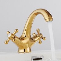 Petites Ecrevisses - Retro Wasserhahn Bad Doppelhebel Waschtischarmatur Spültischarmatur Messing Gold von PETITES ECREVISSES