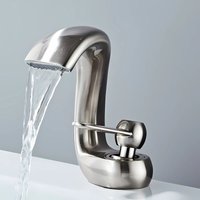 Wasserhahn Bad Wasserfall Wasserhahn Einhandmischer Mischbatterie Modern Waschtischarmatur für Badezimmer Gebürstetes Nickel von PETITES ECREVISSES