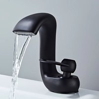 Wasserhahn Bad Wasserfall Wasserhahn Einhandmischer Mischbatterie Modern Waschtischarmatur für Badezimmer Schwarz von PETITES ECREVISSES