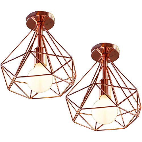 Retro Deckenleuchte Industrie Metall Deckenlampe Edison E27 Loft Wohnzimmer Schlafzimmer Restaurant Korridor Cafe bar 40W，Roségold (A-2pack) von PETITES ECREVISSES