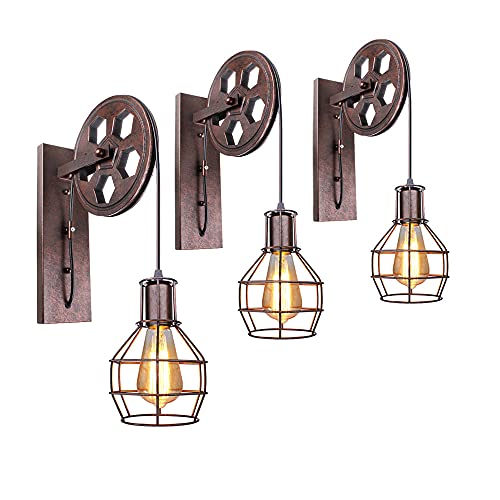 PETITES ECREVISSES Wandleuchten Industrielle vintage industrial Wandlampe E27 Retro Metall Kreative für Wohnzimmer Esszimmer Schlafzimmer (Roter Rost - 3 Stücke) von PETITES ECREVISSES