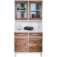Buffet Nostalgie mit 2 Schubladen und 4 Türen, Weiß und Holzoptik, 98cm von PETITS-MEUBLES