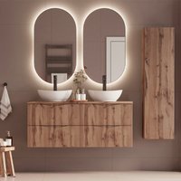 Doppelwaschtisch und Hängesäule 120cm Tao mit 4 Schubladen, Holzoptik von PETITS-MEUBLES