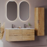 Doppelwaschtisch und Hängesäule 120cm Astrid mit 4 Schubladen, Holzoptik Doppelwaschtisch und Hängesäule 120cm Astrid mit 4 Schubladen, Holzoptik von PETITS-MEUBLES