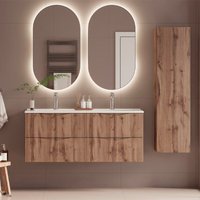 Doppelwaschtisch und Hängesäule 120cm Tao mit 4 Schubladen, Holzoptik Doppelwaschtisch und Hängesäule 120cm Tao mit 4 Schubladen, Holzoptik von PETITS-MEUBLES