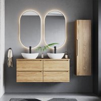 Doppelwaschtisch und Hängesäule 120cm Viggo mit 4 Schubladen, Holzoptik Doppelwaschtisch und Hängesäule 120cm Viggo mit 4 Schubladen, Holzoptik von PETITS-MEUBLES