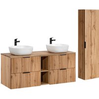 Doppelwaschtisch und Hängesäule 140cm Adriel mit 4 Schubladen, Holzoptik Doppelwaschtisch und Hängesäule 140cm Adriel mit 4 Schubladen, Holzoptik von PETITS-MEUBLES