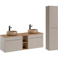 Doppelwaschtisch und Hängesäule 140cm Zelie mit 2 Schubladen, Kaschmir Doppelwaschtisch und Hängesäule 140cm Zelie mit 2 Schubladen, Kaschmir von PETITS-MEUBLES