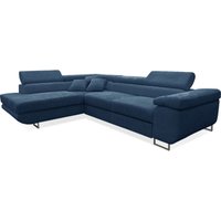 Petits-meubles - Ecksofa, links umbaubar, 4-sitzig, Truhe Martin Cord Blau von PETITS-MEUBLES