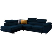 Ecksofa, links umwandelbar, 4-Sitzer, Wilson Velours Blau von PETITS-MEUBLES