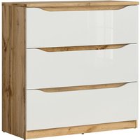 Kommode June mit 3 Schubladen, Weiß und Holzoptik, 90cm Kommode June mit 3 Schubladen, Weiß und Holzoptik, 90cm von PETITS-MEUBLES