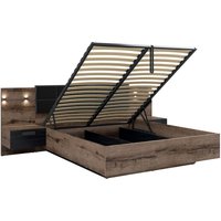 Petits-meubles - Bett mit Bettkasten 160x200cm Holzoptik und Schwarz von PETITS-MEUBLES