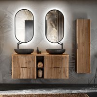 Petits-meubles - Doppelwaschtisch 140cm 2 Nischen led Spiegel und Säule Gaia Holz und Schwarz - Waschtisch Schwarz von PETITS-MEUBLES