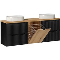 Petits-meubles - Doppelwaschtisch 160cm Riva mit 4 Schubladen, Schwarz und Holzoptik Petits-meubles - Doppelwaschtisch 160cm Riva mit 4 Schubladen, Schwarz und Holzoptik von PETITS-MEUBLES