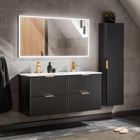 Petits-meubles - Doppelwaschtisch und Hängesäule 120cm Adriel mit 4 Schubladen, Mattschwarz von PETITS-MEUBLES