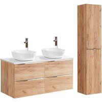 Petits-meubles - Doppelwaschtisch und Hängesäule 120cm April mit 4 Schubladen, Holzoptik Petits-meubles - Doppelwaschtisch und Hängesäule 120cm April mit 4 Schubladen, Holzoptik von PETITS-MEUBLES