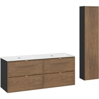 Petits-meubles - Doppelwaschtisch und Hängesäule 120cm Elena mit 4 Schubladen, Holzoptik und Schwarz Petits-meubles - Doppelwaschtisch und Hängesäule 120cm Elena mit 4 Schubladen, Holzoptik und Schwarz von PETITS-MEUBLES